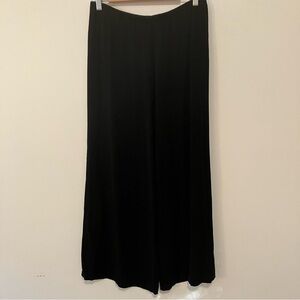 Cut Loose Pants Women Medium Wide Leg Jersey Knit Elastic Waist Pull On Black
